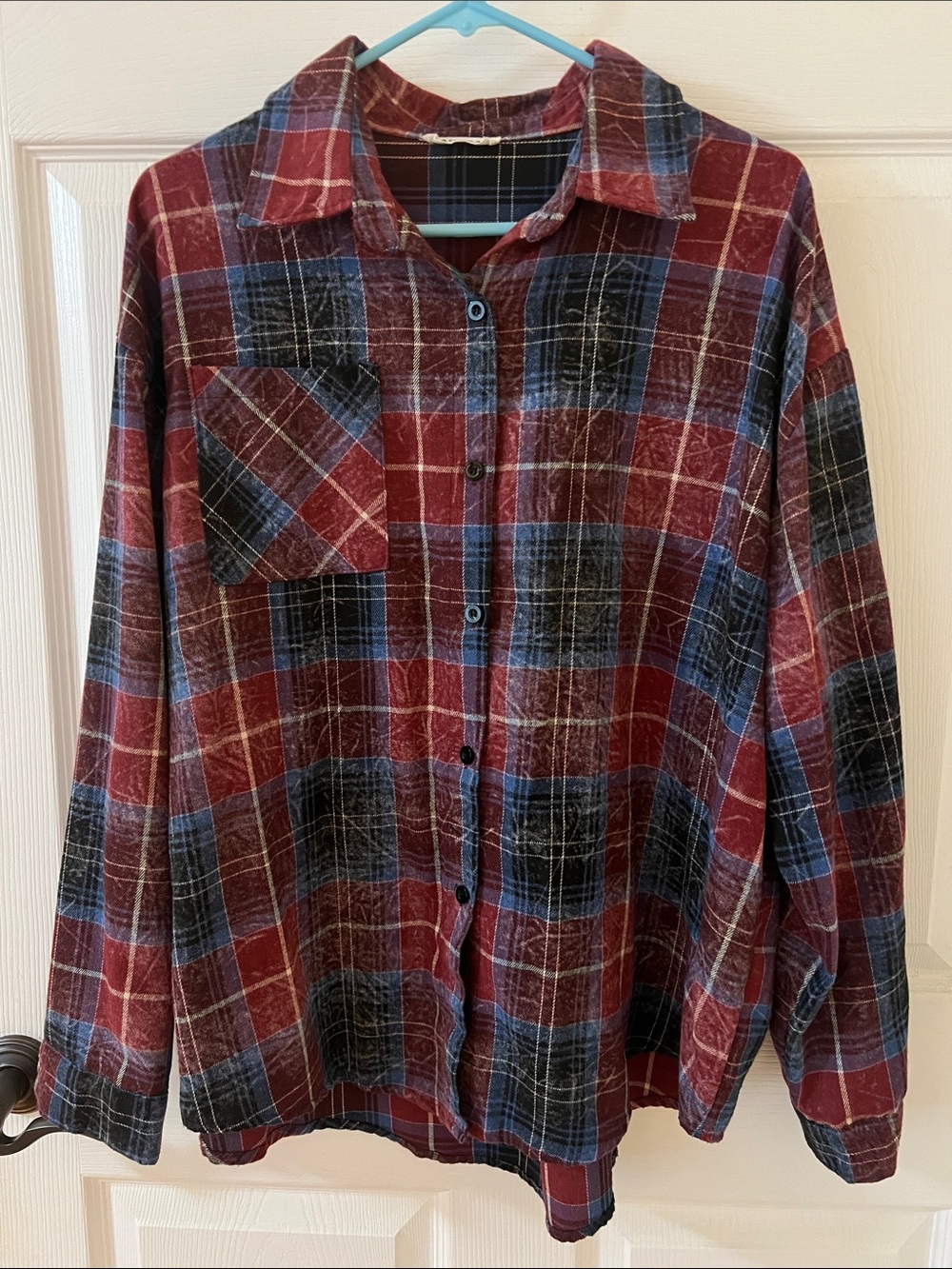 ADORA Women’s Burgundy & Blue Plaid Button-Down Shirt